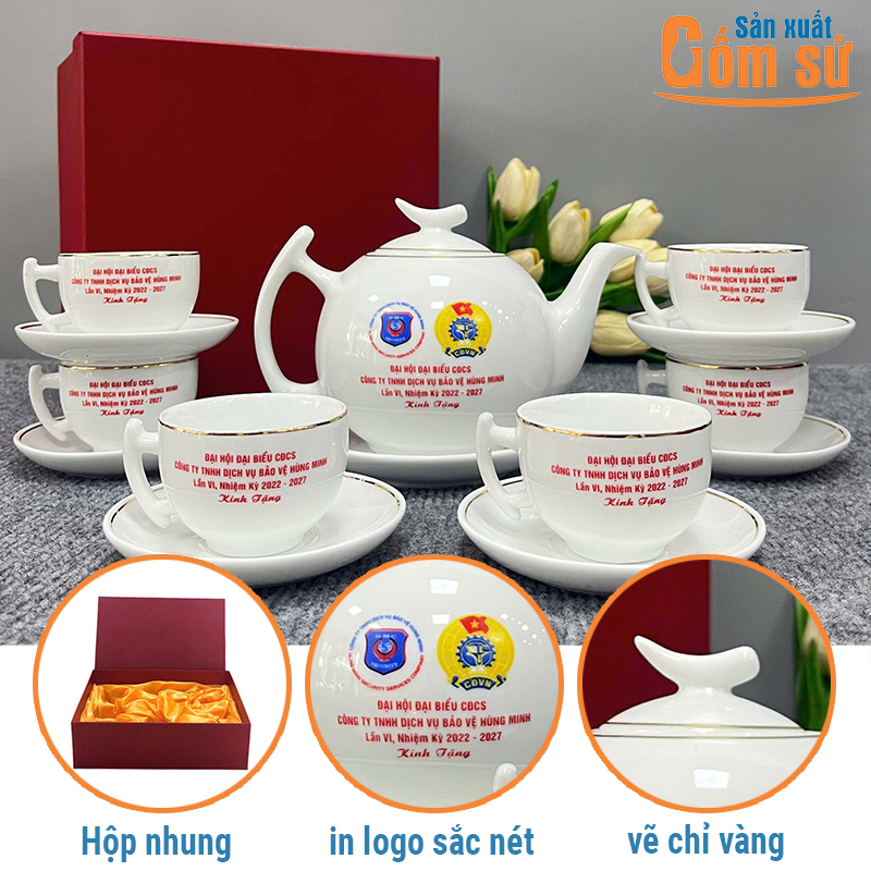 Bộ ấm ch&eacute;n bưởi c&agrave;nh chỉ v&agrave;ng sang trọng