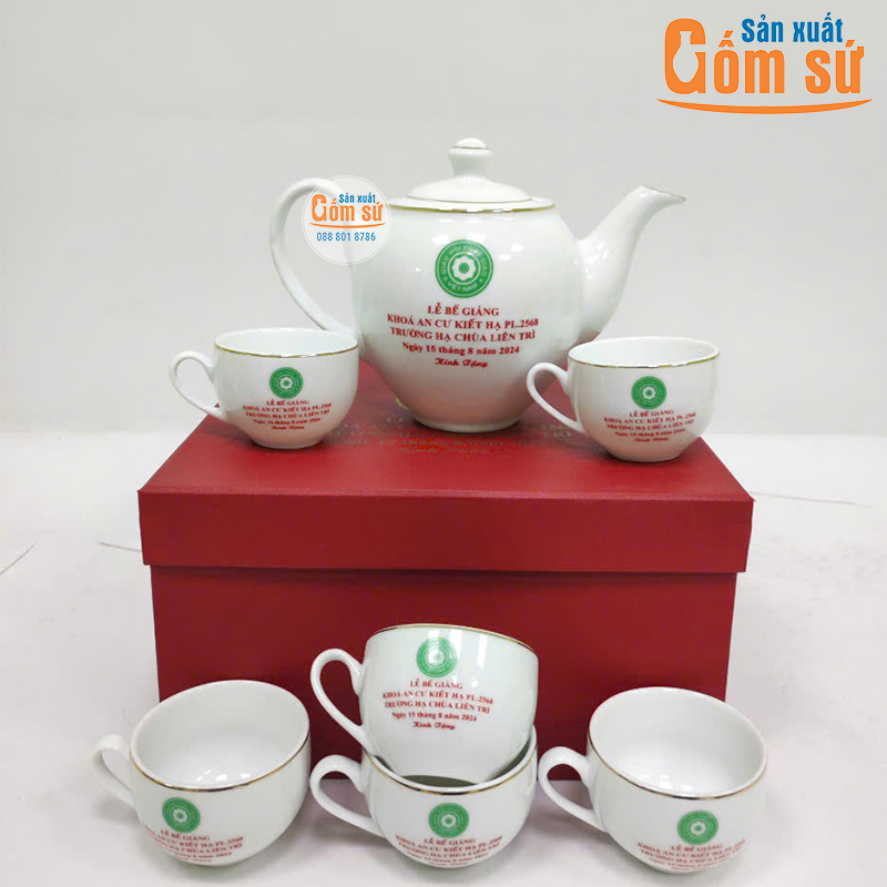 Bộ ấm ch&eacute;n d&aacute;ng Minh Long in logo l&agrave;m qu&agrave; tặng