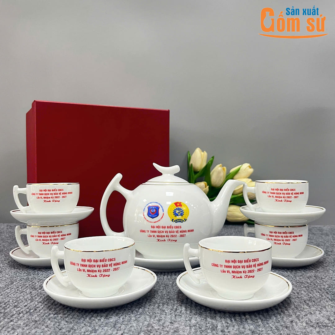 Bộ tr&agrave; bưởi chỉ v&agrave;ng in logo Đại hội C&ocirc;ng Đo&agrave;n 