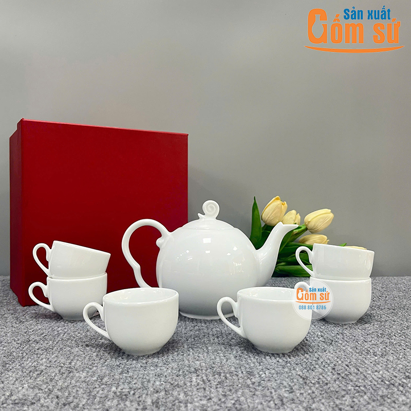 Bộ ấm ch&eacute;n B&aacute;t Tr&agrave;ng bưởi xoắn in ấn logo theo y&ecirc;u cầu