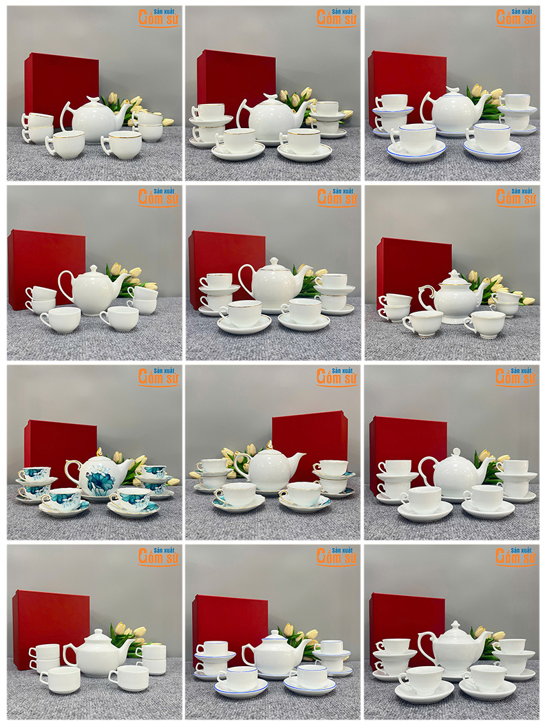 Sản xuất bộ ấm ch&eacute;n trắng theo y&ecirc;u cầu