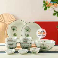 Bộ bàn ăn gốm sứ Bát Tràng họa tiết hoa bồ công anh