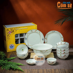 Set Bát Đĩa Gốm Sứ Bát Tràng Vẽ Rau Củ Ngộ Nghĩnh