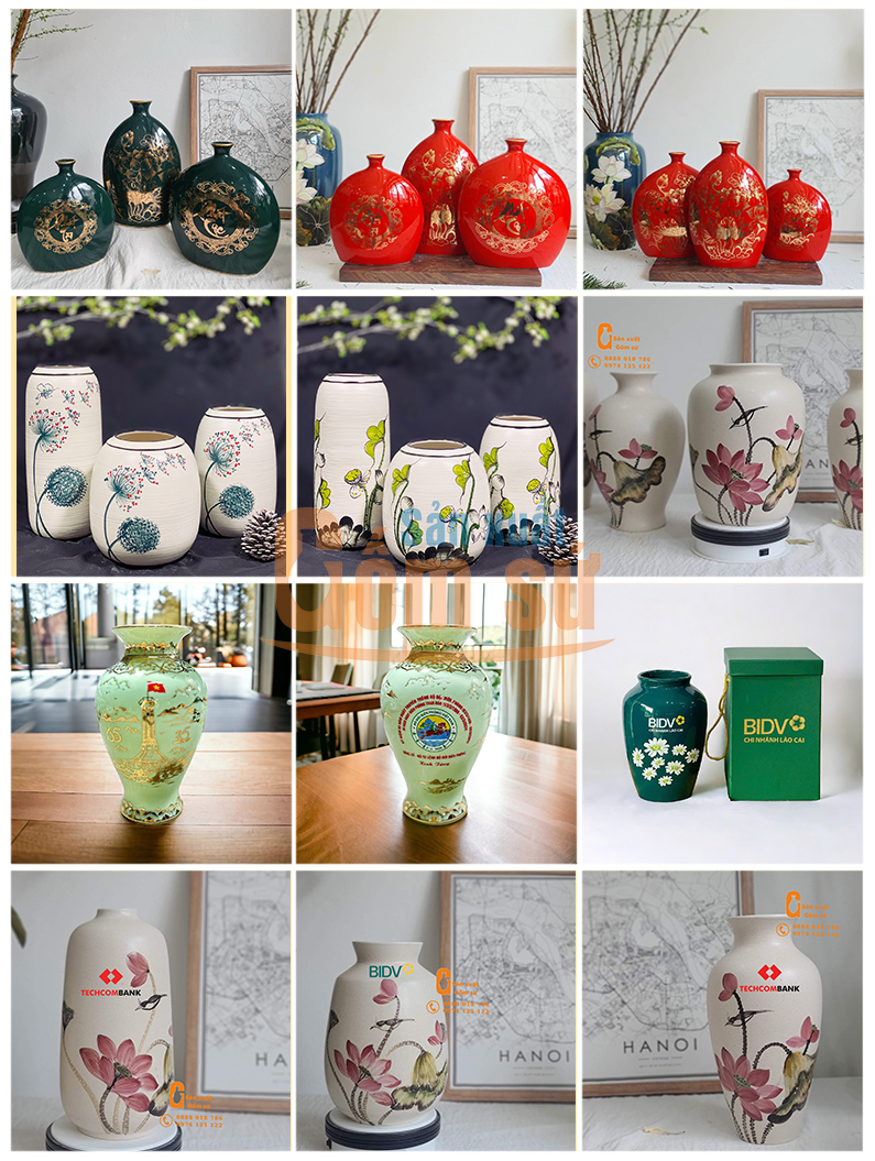 Lọ hoa gốm sứ in logo l&agrave;m qu&agrave; tặng ấn tượng