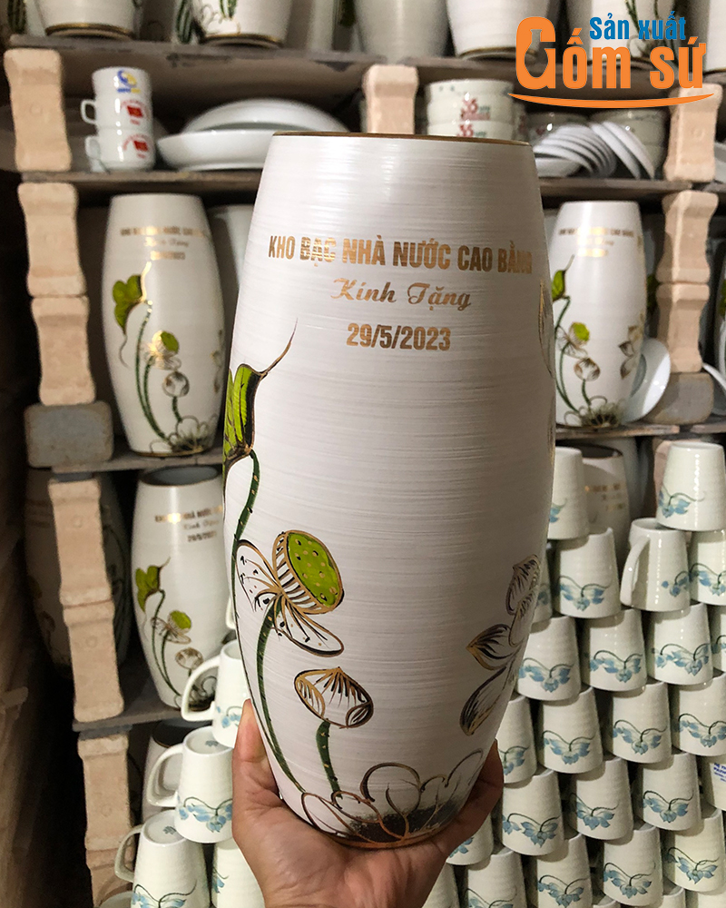 Lọ hoa gốm sứ in ấn l&agrave;m qu&agrave; tặng
